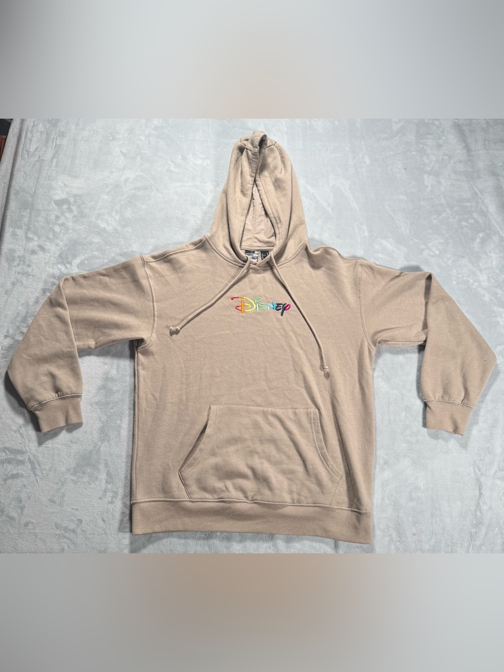 Disney Rainbow Embroidered Hoodie Sweatshirt Women’s Medium Beige Pullover